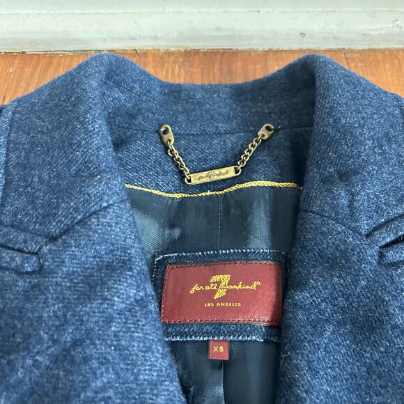 7 For All Mankind XS Wool Blend Blue Double Breasted Button Down Blazer Jacket - Picture 3 of 16